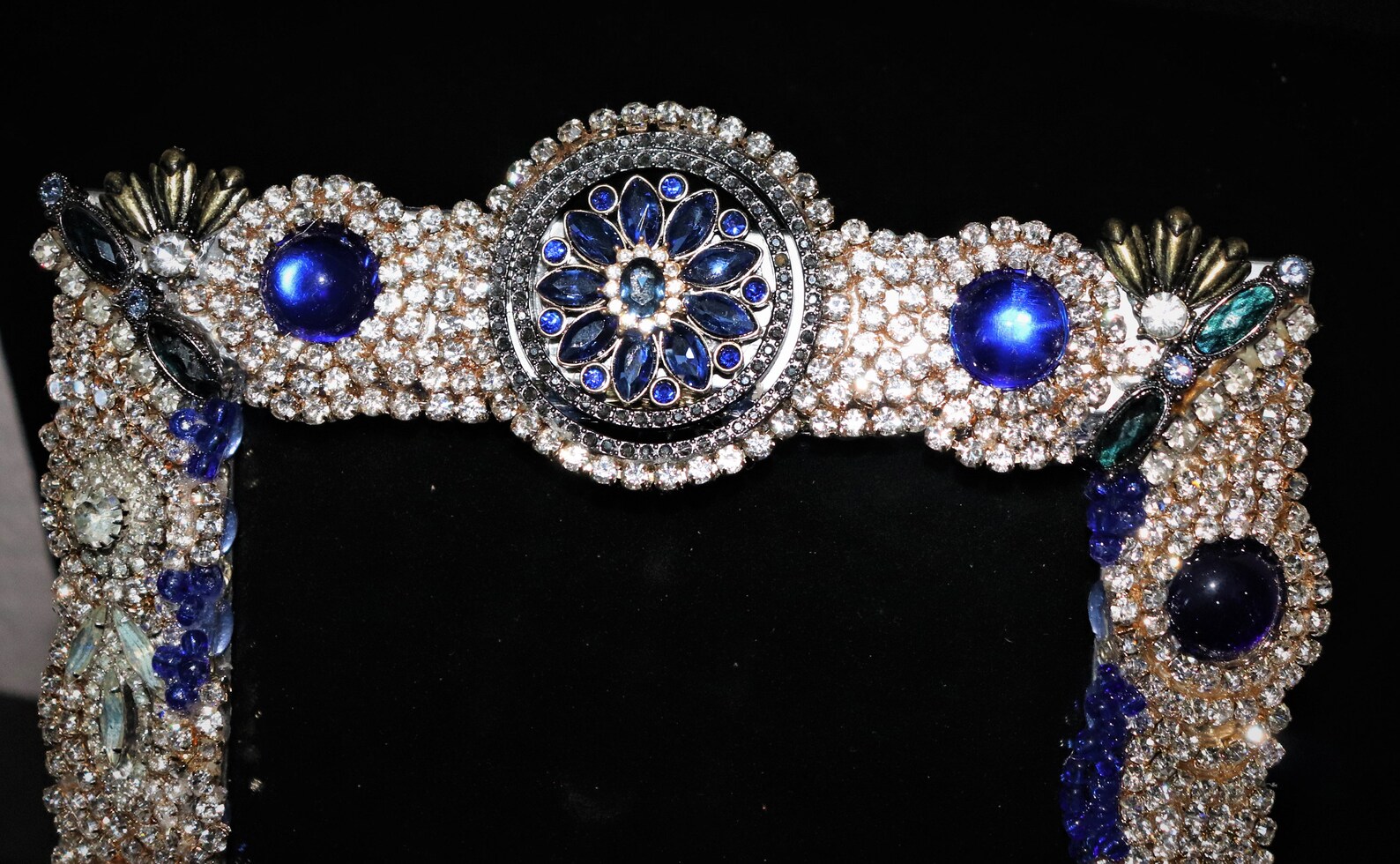 Picture Frame Jeweled Sapphire Blue and Rhinestone Picture Etsy