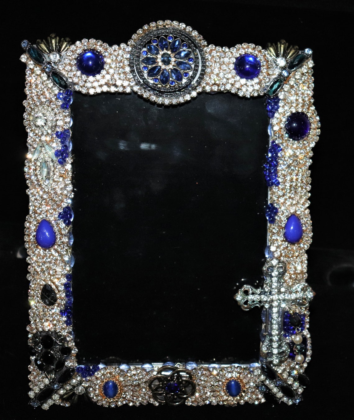 Picture Frame Jeweled Sapphire Blue and Rhinestone Picture Etsy