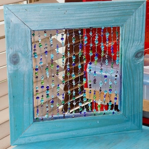Beaded Chicken Wire Sun Catcher 16 Inches by 16 Inches Blue, Turquoise, Green, Purple