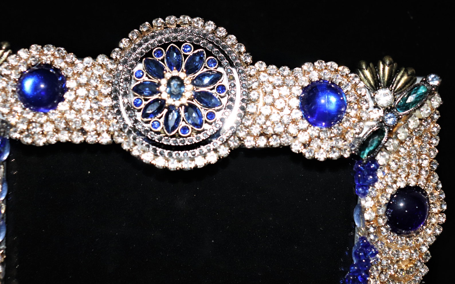 Picture Frame Jeweled Sapphire Blue and Rhinestone Picture Etsy