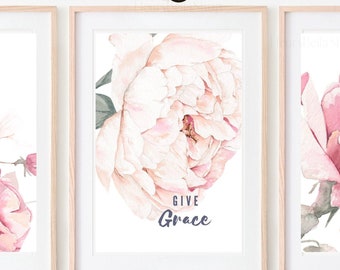 Blush Roze Wall Art, Gallery Wall Set, Afdrukbare Set van 3, Instant DOWNLOAD, Pioenrozen Prints, Blush Roze Pioenroos, Boss Lady Prints