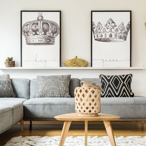 King and Queen Poster, Queen Crown, King Crown, Mr and Mrs Over Bed Wall Decor, Wedding Gift Idea, Set of 2 Prints, Couple Bedroom Art
