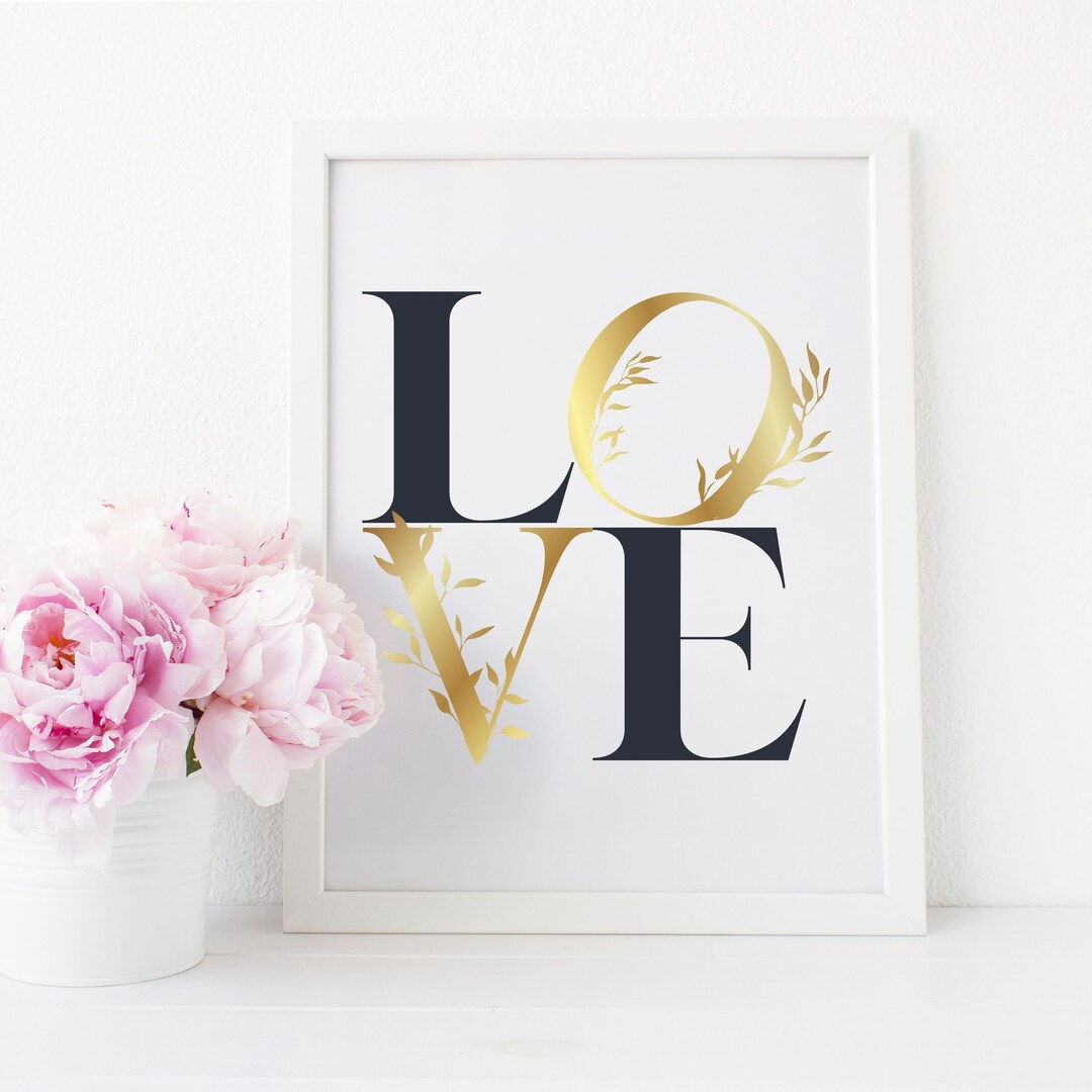 Gold Love Sign / DIGITAL DOWNLOAD / Gold & Black LOVE Print Girly Wall
