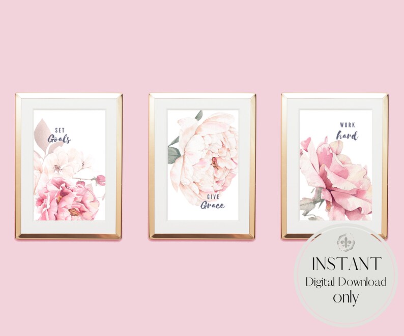 Blush Pink Wall Art Gallery Wall Set Printable Set of 3 Etsy