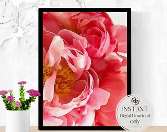 Peach Peony Print - Peach Badkamer Decor Rose Glam Wall Art voor Over The Bed Decor en Dorm Decor Ideeën voor tiener of baas Babe Coral Floral