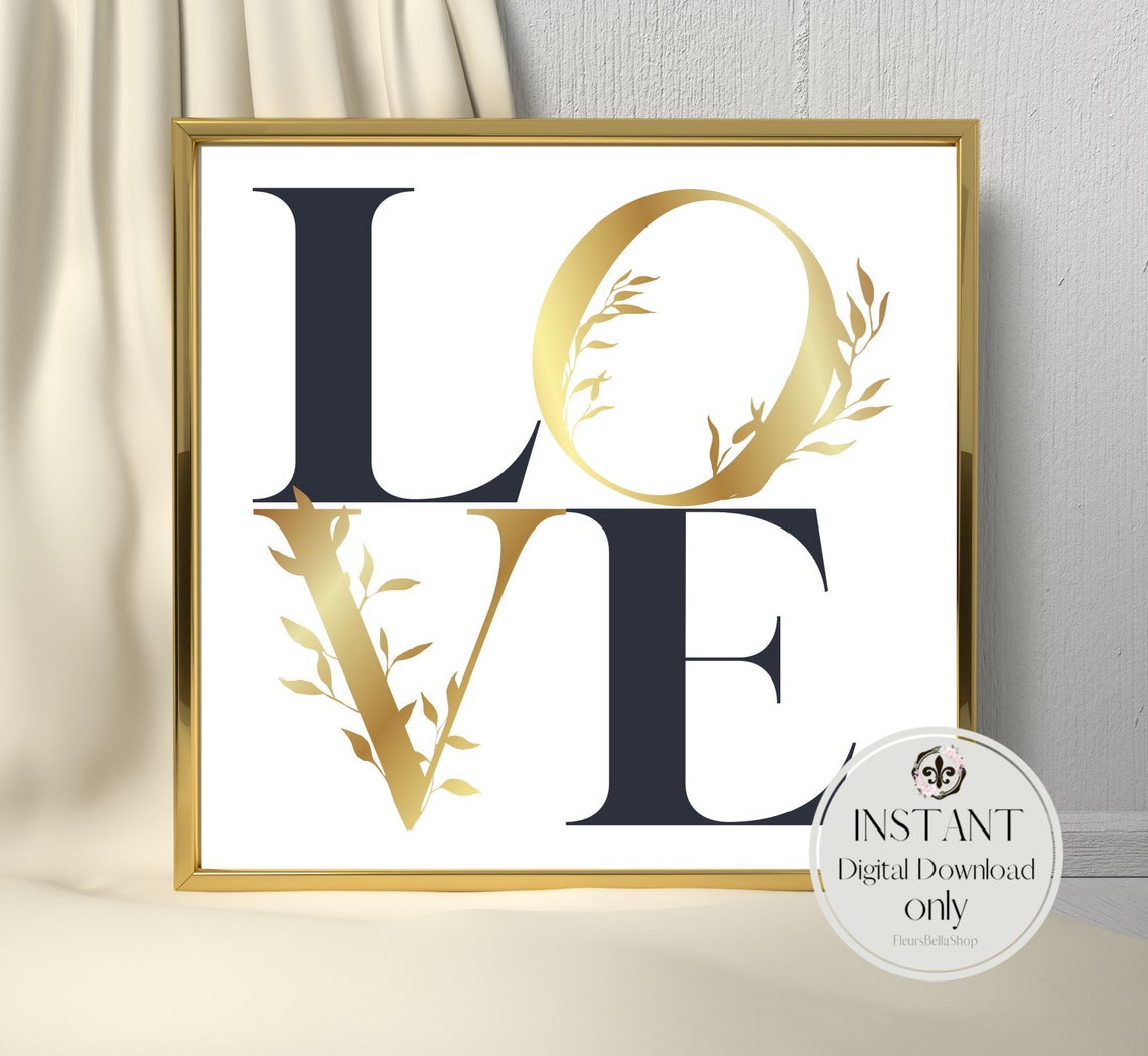 Gold Love Sign / DIGITAL DOWNLOAD / Gold & Black LOVE Print Etsy