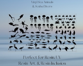 Vinyl Sea Animals, Ocean Resin Art, Epoxy Resin Art, Ocean Art DIY, DIY Resin Art Supplies, Craft Supplies- Permanent Adhesive Vinyl Decal