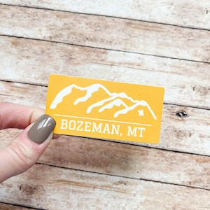 Bozeman Montana Yellow M Mountain Waterproof Sticker, Bozeman Sticker, Dishwasher Safe Mountains Sticker
