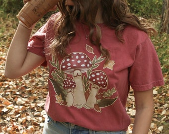 Mushrooms Fall Leaves T-Shirt, Comfort Colors T-Shirt, Seasonal T-Shirt, Seasonal Apparel, Fall Apparel, Fall T-Shirt