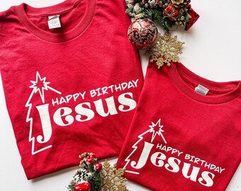 Matching Family Christmas T-Shirts: Happy Birthday Jesus Design