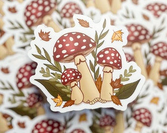 Mushroom and Fall Leaves Sticker / Autumn Stickers / Mushroom Stickers / Seasonal Stickers / Journal Stickers