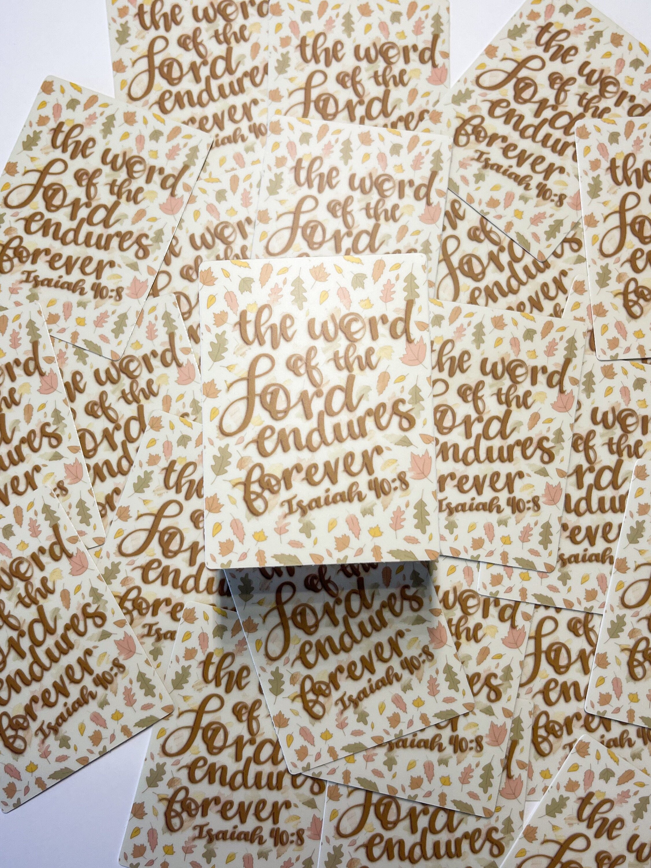 The Word of the Lord Endures Forever Waterproof Vinyl Sticker Christian Faith Gifts Stickers, Fall Leaves Sticker