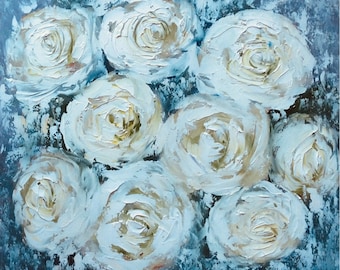 Original oil painting original art calming wall art white rose soft colors wall decor