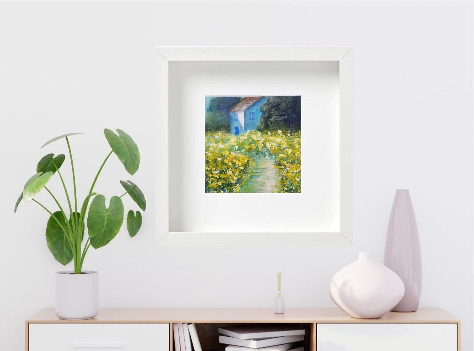 Landscape With a House Painting Original Art Flowers Painting Etsy