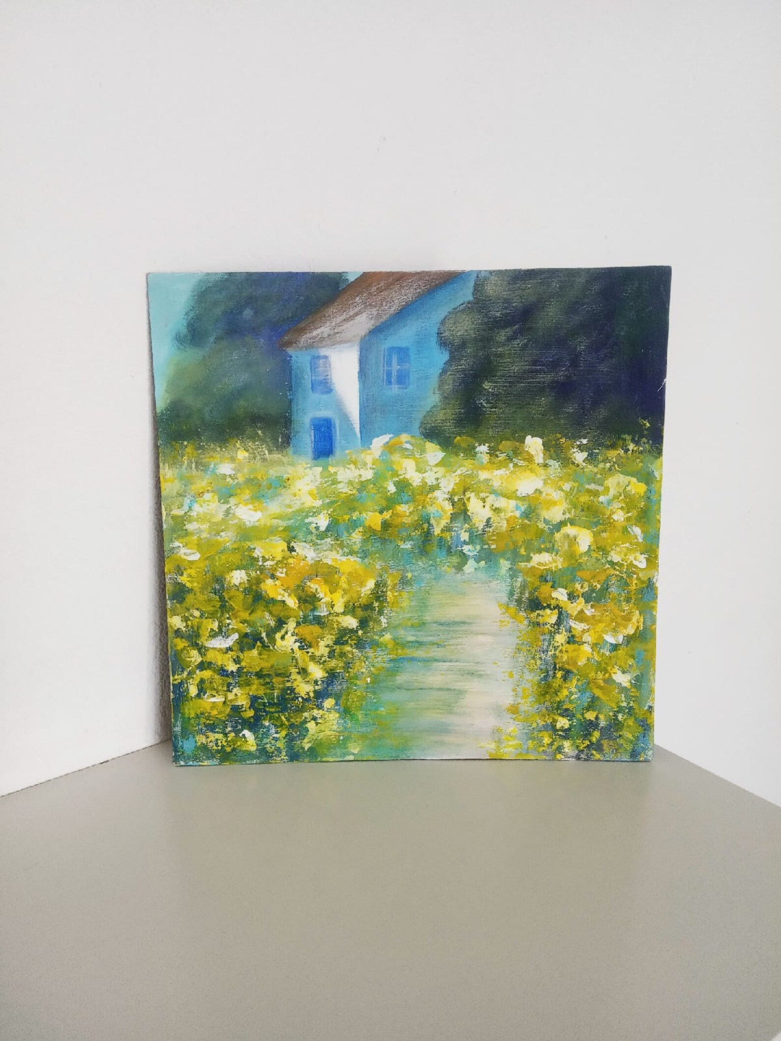 Landscape With a House Painting Original Art Flowers Painting Etsy