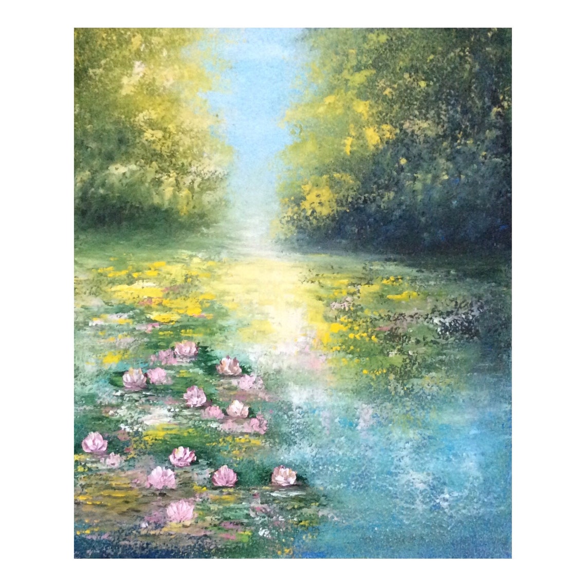 Teich Gemälde Seerose Original Kunst Landschaft Blumen Gemälde Etsy