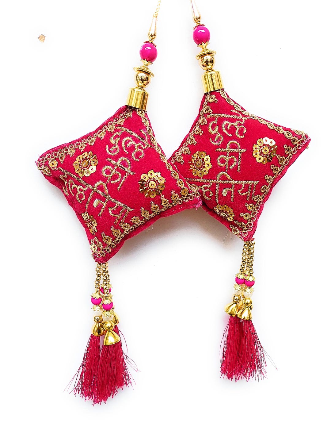 Rani Pink Silk Thread Ethnic Work Latkan Hanging Set Of 2