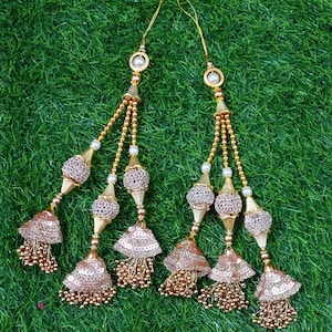 Gold Latkans For Lehanga , Blouse purse hangings, home Embellishments Indian tassel for décor, Craft Sewing, Indian, tassel 1 Pair