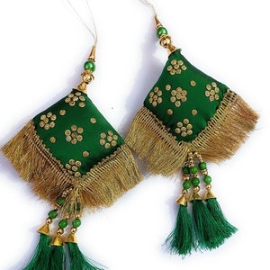 Green  Latkan  Embellished Work Tassels Latkans For Lehanga , Blouse  purse hangings, home décor, Craft Sewing, Indian, sari, tassel 1 Pair