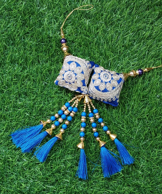 thumbnail image 2 of FCL 1 Pair Sew-On Traditional Latkan Tassels For Edge Blouse, Lehenga, Wedding Dress (5 Inch, Multicolored) 2 of 6