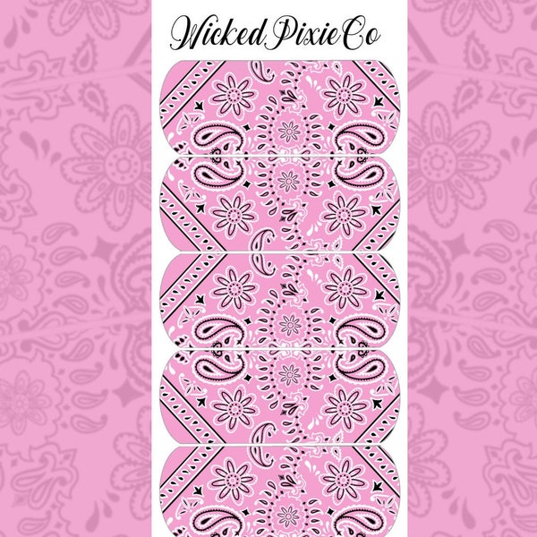 Light Pink Bandana Print Nail Decals with Flower Paisley Pattern Waterslide Decals for Acrylic and Press On Nail Art Designs Long Decals