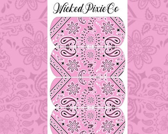 Light Pink Bandana Print Nail Decals with Flower Paisley Pattern Waterslide Decals for Acrylic and Press On Nail Art Designs Long Decals