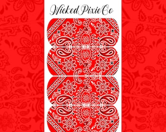 Red Bandana Print Nail Decals with Flower Paisley Pattern Waterslide Nail Decals for Acrylic and Press On Nail Art Designs Nail Supplies