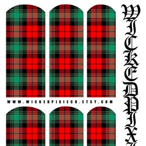 Christmas Plaid Nail Decals Red and Green Holiday Decals for full or ombré Acrylic Press On or GelX Nails Nail Art Designs XL Extra Long