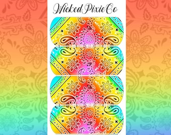 Nail Art Rainbow Bandana Paisley Nail Decals: Waterslide Nail Art