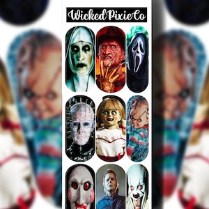 Horror Nail Decals Halloween Scary Water Nail Art for Acrylic Or Press On Nails