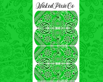 Nail Art Green Bandana Print Nail Art Water Slide Decals - Summer Fun (XL)