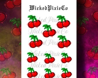 Airbrush Cherry Nail Decals for Acrylic and Press On Nails | 90's Inspired Airbrushed Cherries | Waterslide Nail Decals