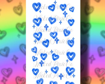 Airbrush Hearts Nail Decals for Acrylic and Press on Nails | 90s Water Nail Decals for Nail Art Designs | Waterslide Decals Valentines Day