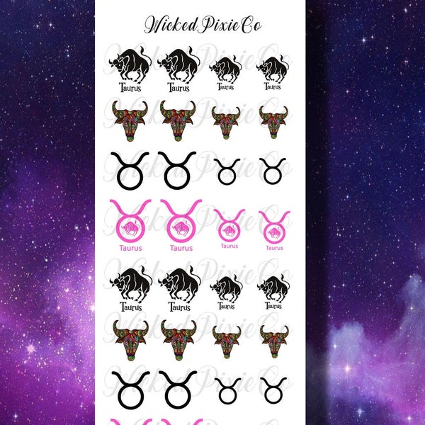 Taurus Zodiac Nail Decals for Acrylic or Press On Nails | Waterslide Nail Art