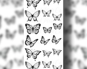 Butterfly Waterslide Nail Decals for Acrylic or Press On Nails Clear Background