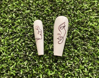 Face Line Art Nail Decals | Minimalist Abstract Designs