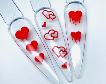 Heart Nail Stickers Valentines Day Design Peel and Stick Nail Art Red