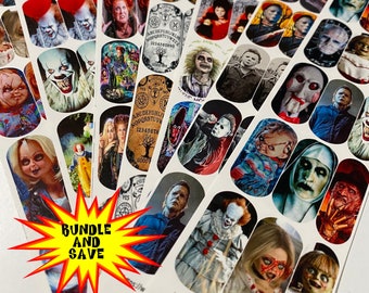 HORROR FAN BUNDLE Scary Nail Decals Horror | Fall Nail Art Supplies Spooky Nail Accessories | Waterslide Decals