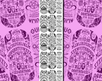 May include: Set of eight black and white nail decals featuring a Ouija board design. The decals are printed on a clear background and are ready to be applied to nails.