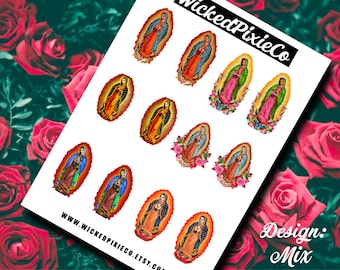 Our Lady Guadalupe Nail Decals: Mix Art Designs, Waterslide Virgencita Roses