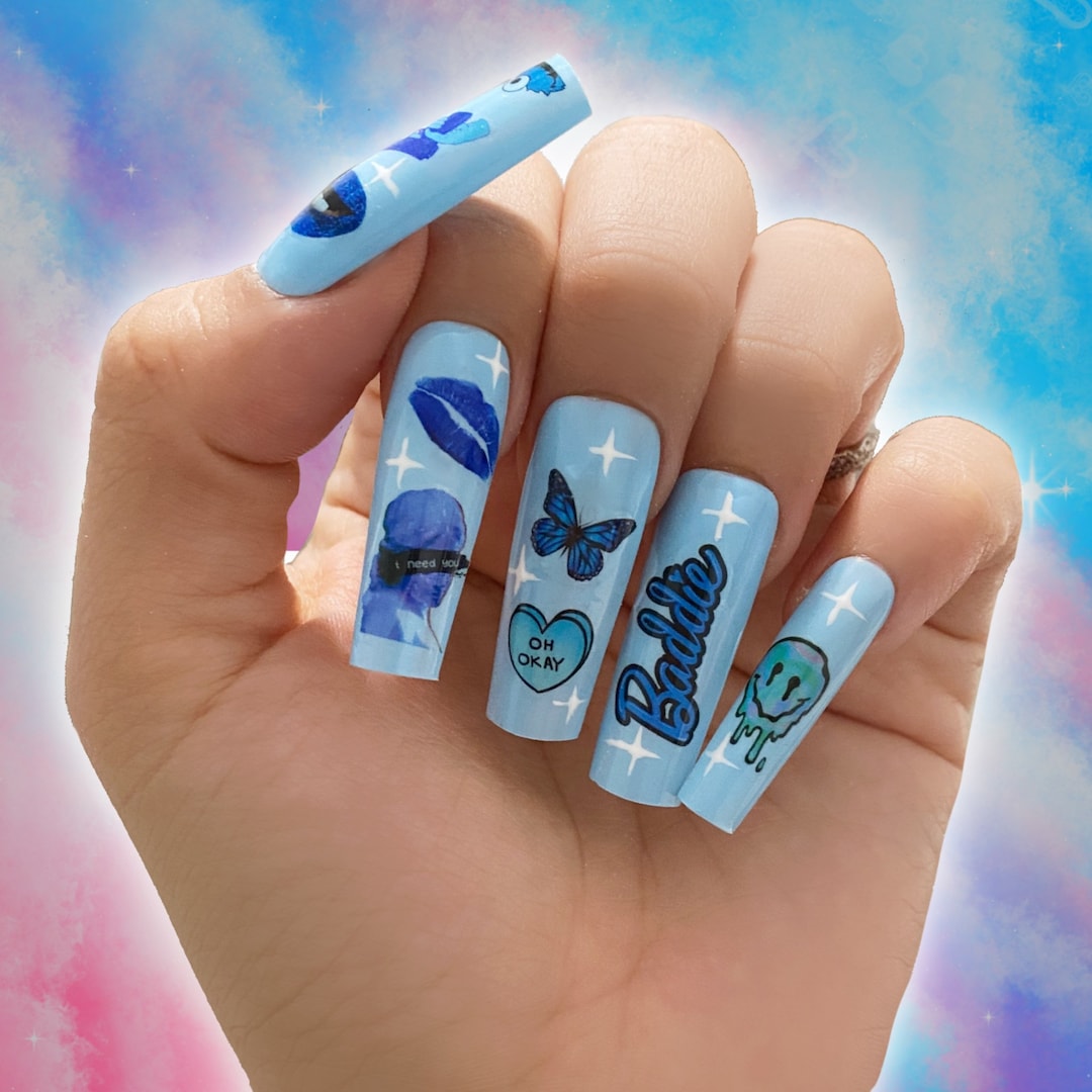 Blue Baddie Nail Decals Nail Art Water Transfer Decals Etsy