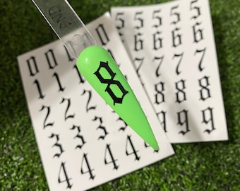 Nail Art Large Number Nail Stickers Old English Birthday year or Angel numbers Nail Art Supplies