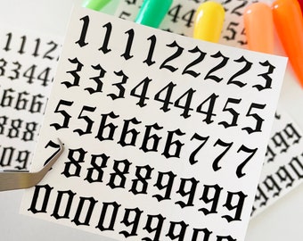 Small Number Nail Stickers Old English Birthday year or Angel numbers Nail Art Supplies