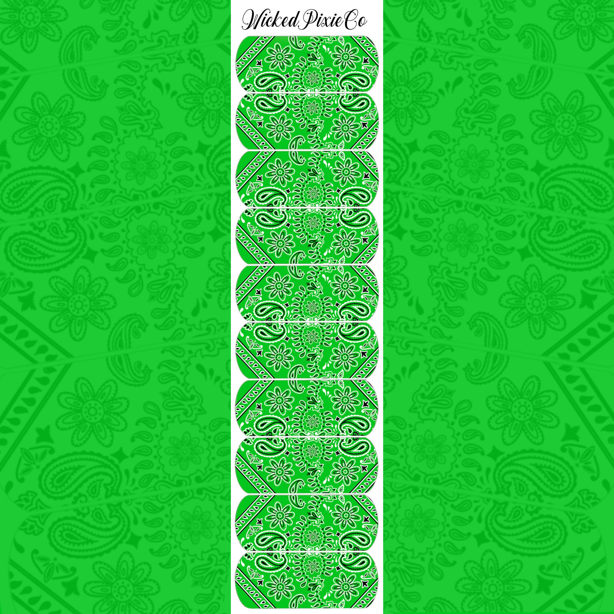 green bandana print nail art decals for acrylic and press on etsy