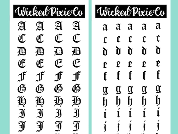 Nail Art Small Letters Old English Nail Decals for Acrylic or Press On Nails Clear Background