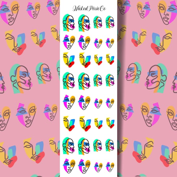 Nail Art Decals Abstract Face Line Art Waterslide Nail Decals: Geometric Color Design