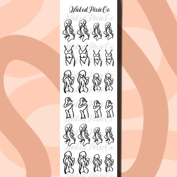 Nail Art Decals Abstract Female Body Line Art Nail Decals: Minimalist Woman Waterslide Design