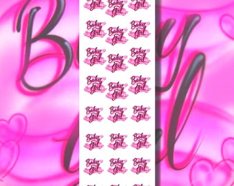Pink Baby Girl Airbrush Nail Decals for Acrylic and Press on Nails | Waterslide Nail Decals 90's Nail Art