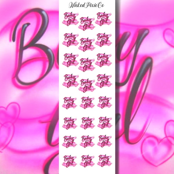 Pink Baby Girl Airbrush Nail Decals for Acrylic and Press on Nails | Waterslide Nail Decals 90's Nail Art