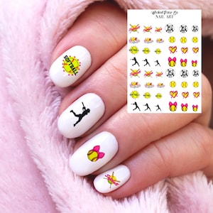 Softball Nail Art Decals, Player Mom Game Day Waterslide Stickers